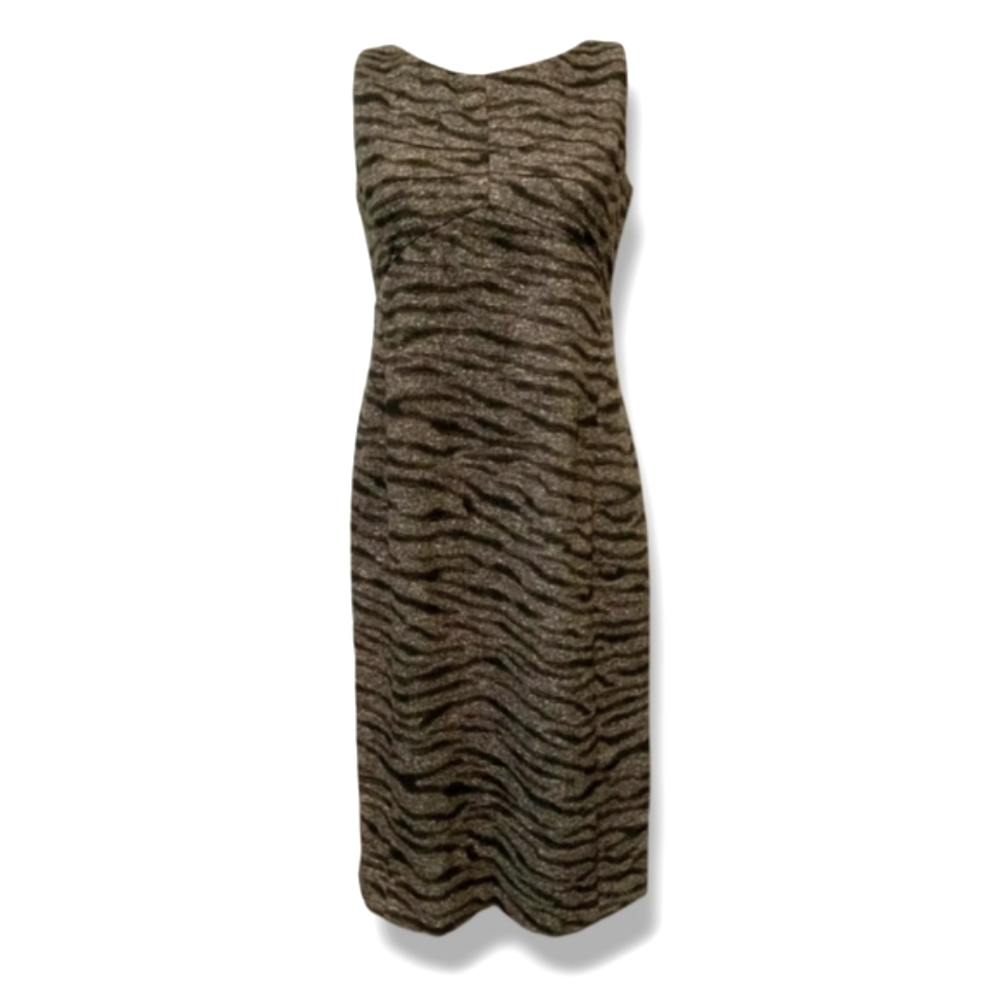 ARMANI COLLEZIONE Animal Print Brown and Black Sleeveless Wool Tweed Dress